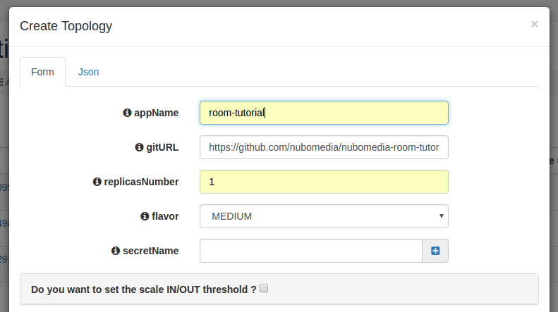 PaaS Manager Settings for Room Tutorial